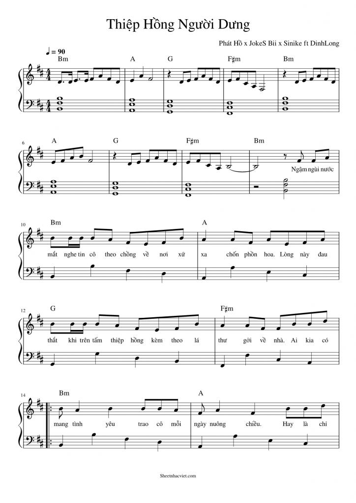 Sheet Nhạc Thiệp Hồng Người Dưng - Phát Hồ x JokeS Bii x Sinike ft. DinhLong