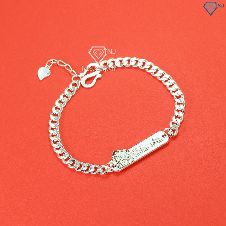 Lắc bạc cho bé khắc tên hình con mèo đẹp LTT0151
