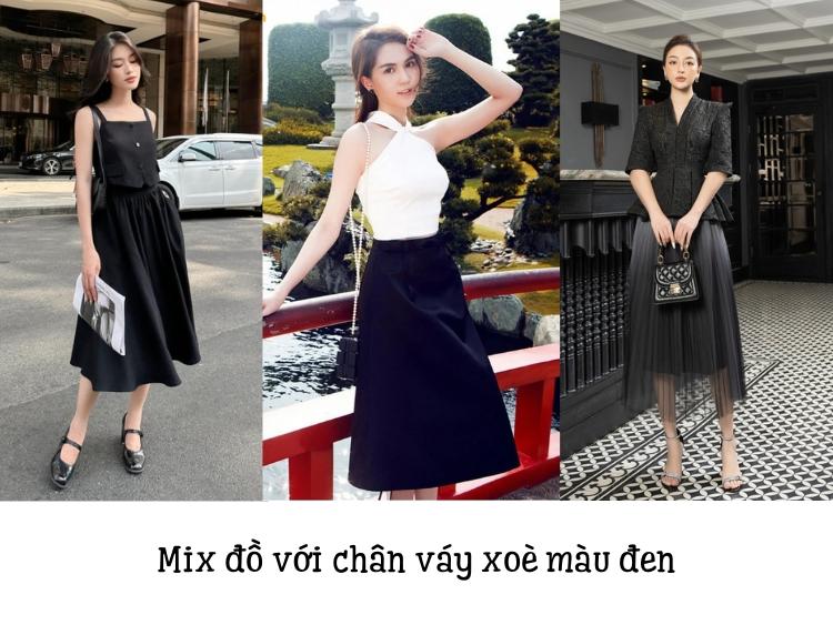 12 Cách mix đồ với chân váy xòe màu đen sang chảnh sành điệu