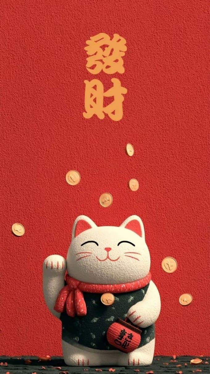 Hình nền mèo thần tài may mắn, tài lộc