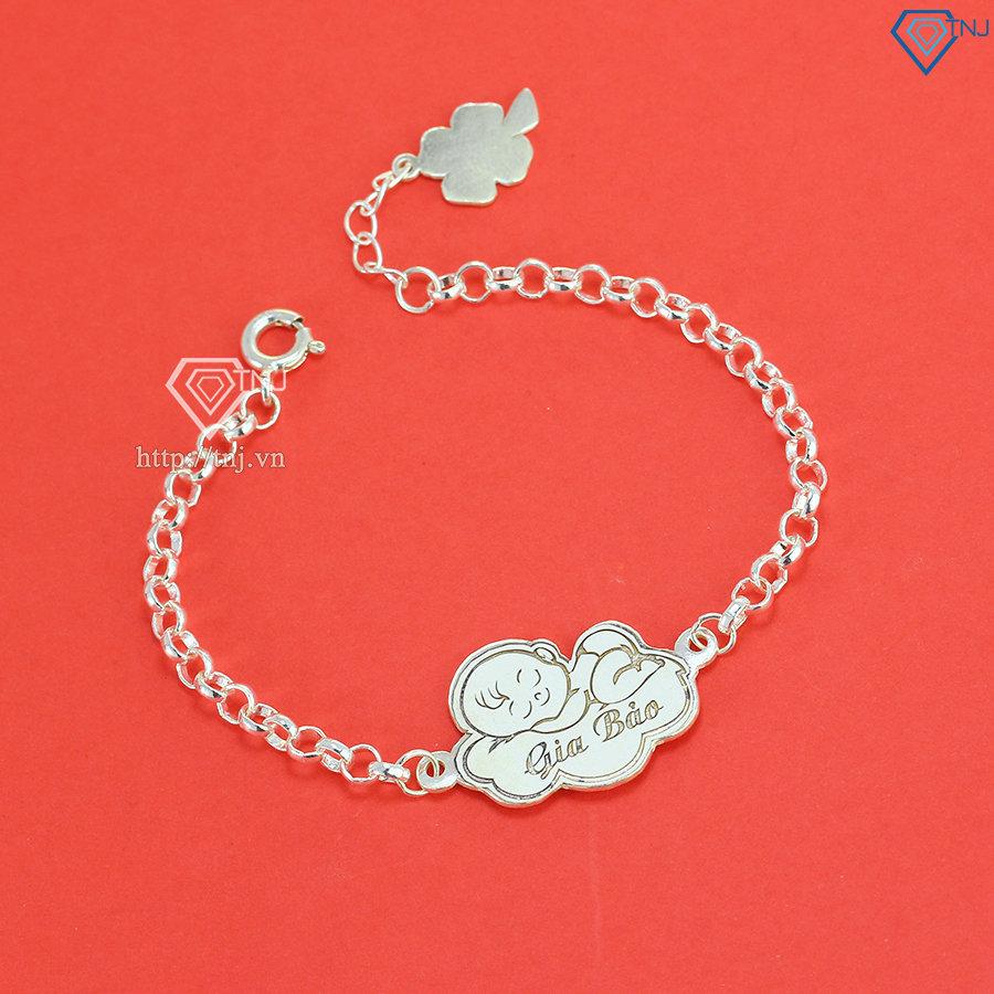 Lắc bạc trẻ em hình em bé đang ngủ khắc tên theo yêu cầu LTT0103