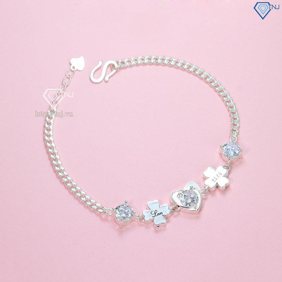 Lắc tay bạc nữ hình cỏ 4 lá khắc tên cá tính LTN0260