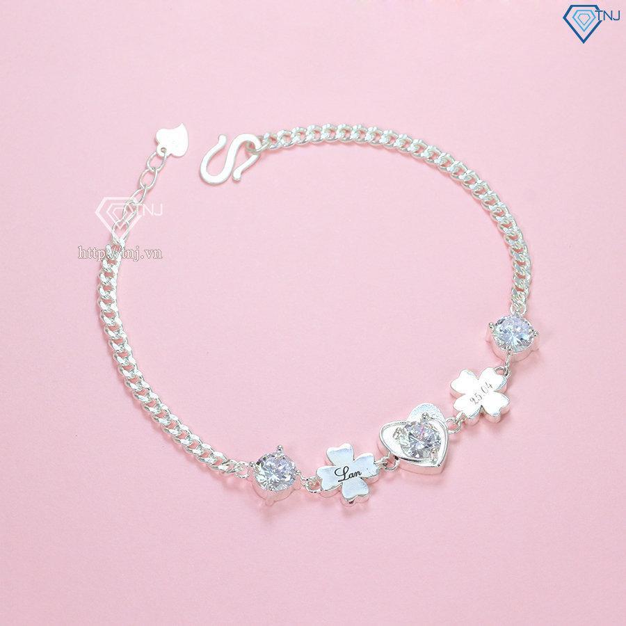Lắc tay bạc nữ hình cỏ 4 lá khắc tên cá tính LTN0260
