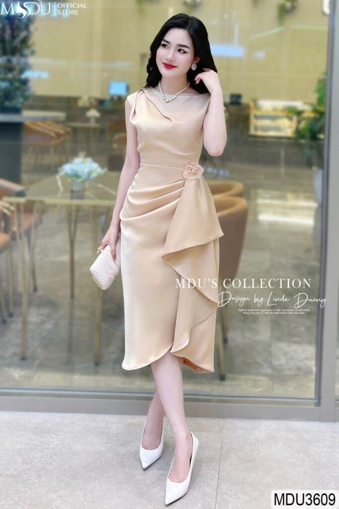 Váy Thiết Kế MDU3609 Màu Be Sang Trọng Quý Phái