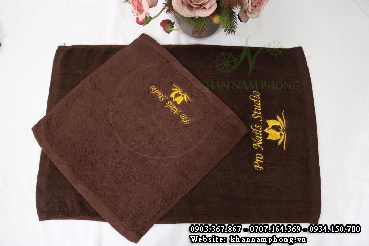 Bộ Khăn Nails Màu Nâu Socola (Cotton) Thêu Logo
