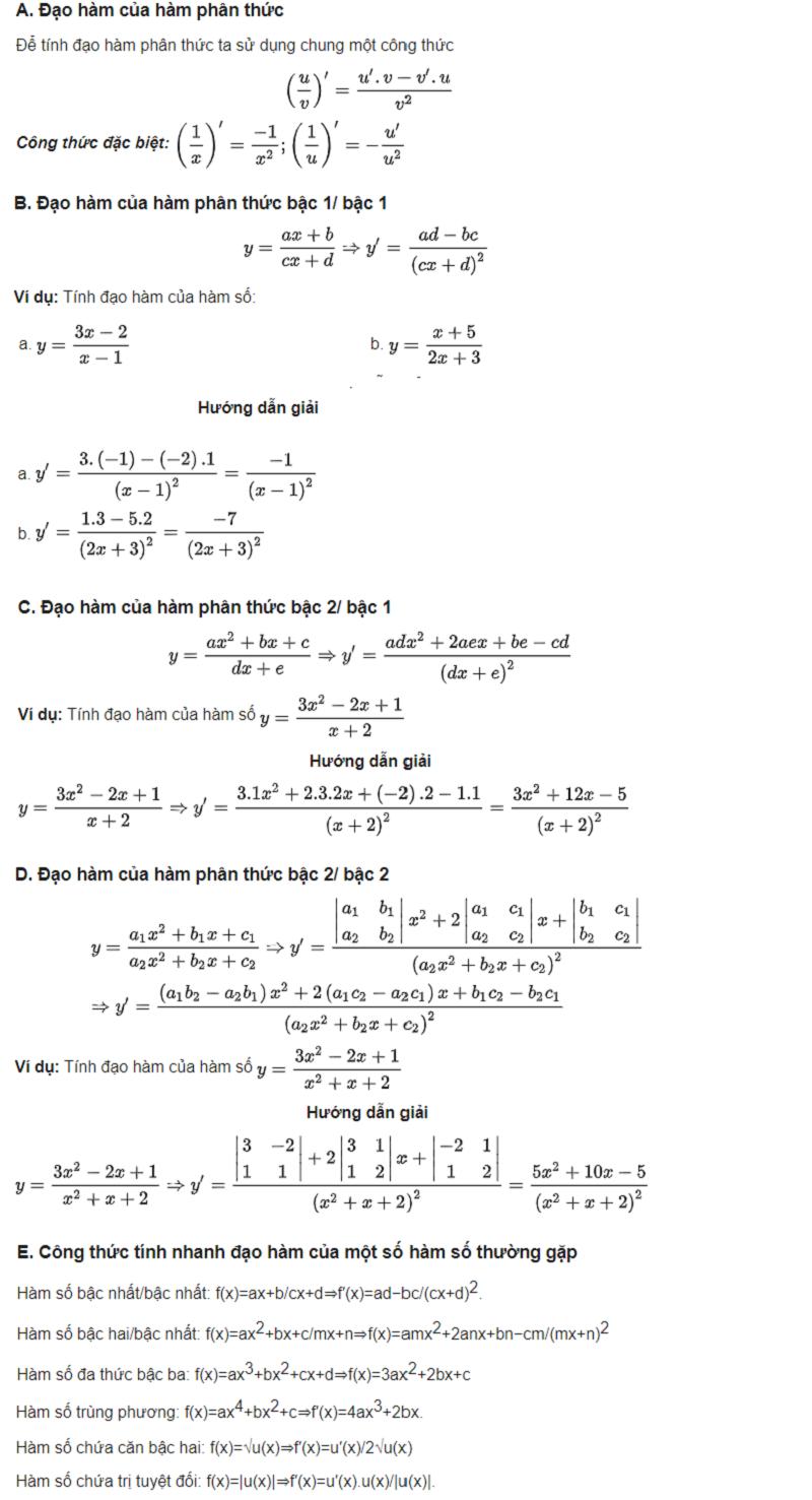 Gợi ý công thức đạo hàm nhanh giúp tính toán nhanh chóng, dễ dàng và chính xác nhất