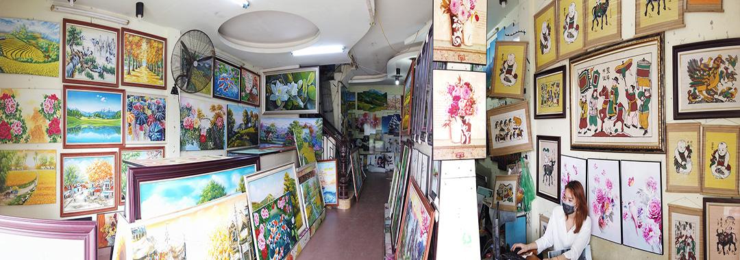 Tranh sơn dầu làng quê Việt Nam xưa yên bình AmiA TSD 414