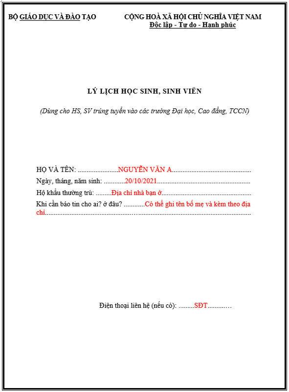 Hướng dẫn viết sơ yếu lý lịch học sinh, sinh viên 2025