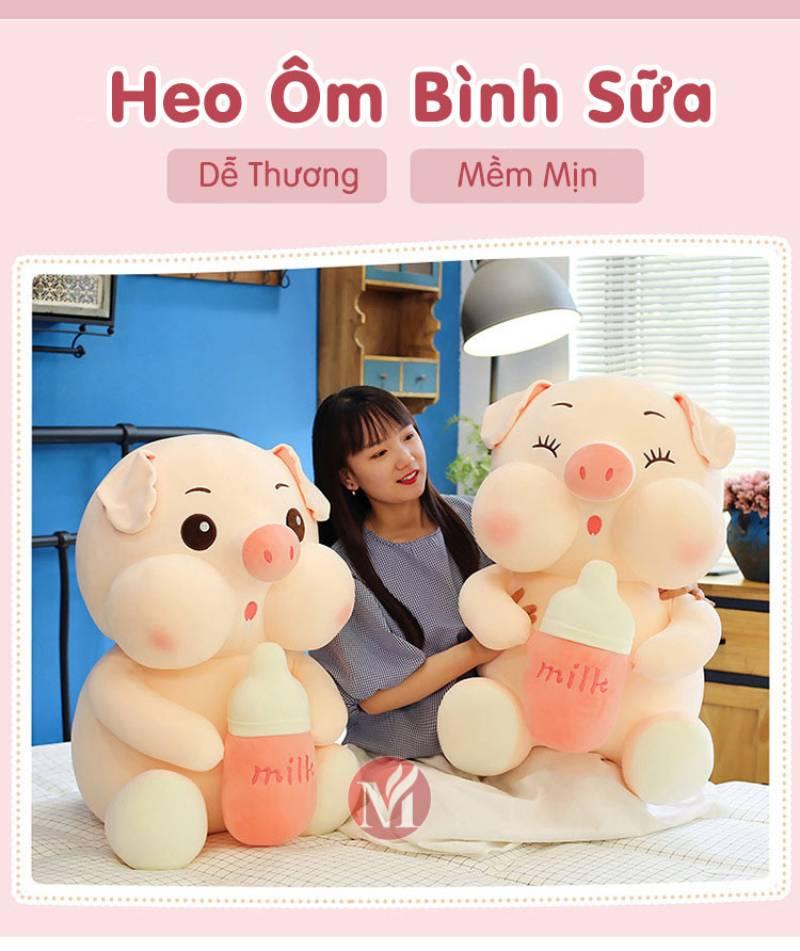 Mẫu Heo Bông Ôm Bình Sữa Cute Dễ Thương Mino