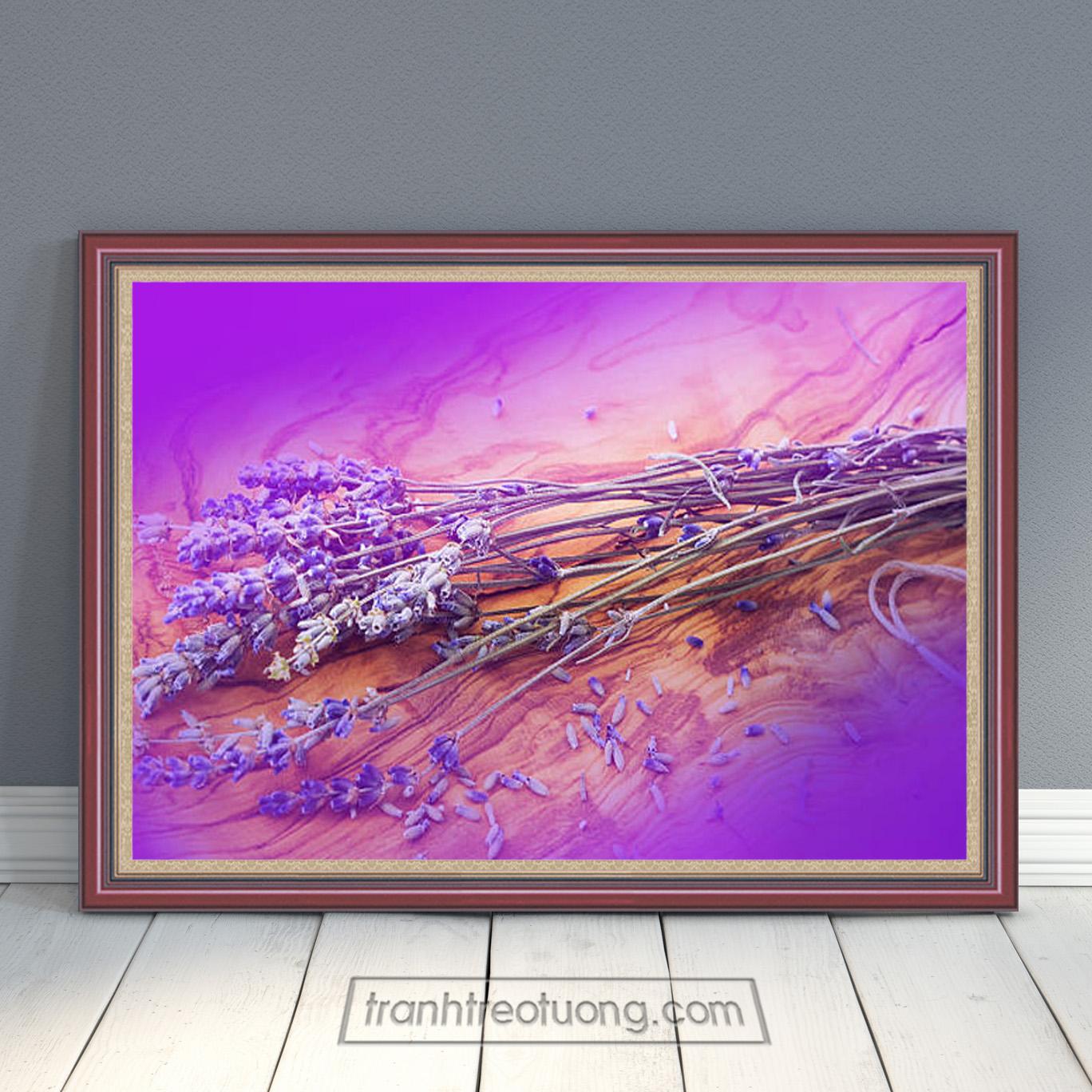 Mẫu tranh hoa oải hương và nền tím loang đẹp HOH028