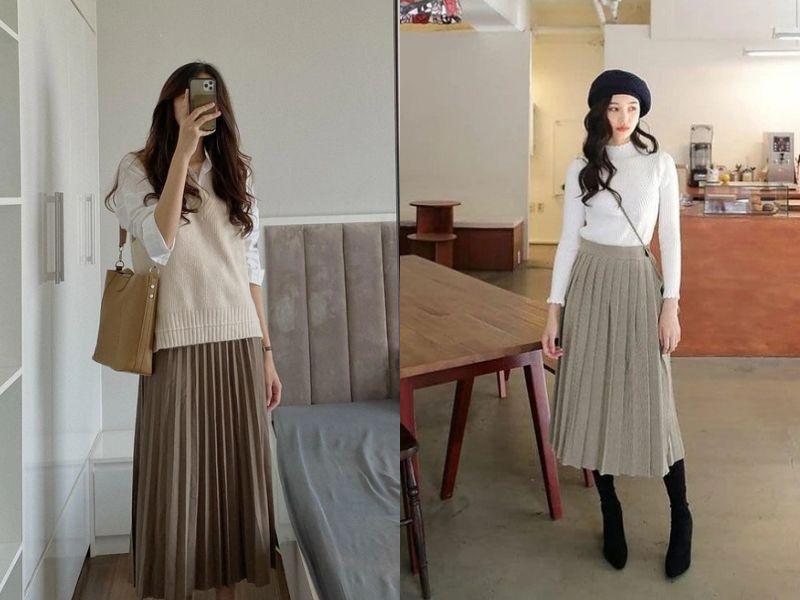 Mách nàng cách phối đồ với chân váy xòe dài mùa đông siêu cuốn
