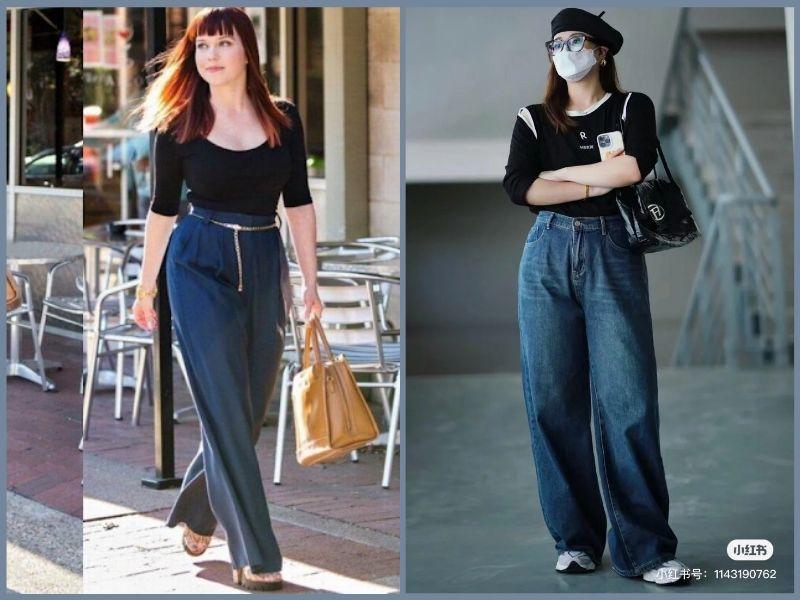 10 cách phối đồ với quần ống rộng cho người béo thon gọn hơn