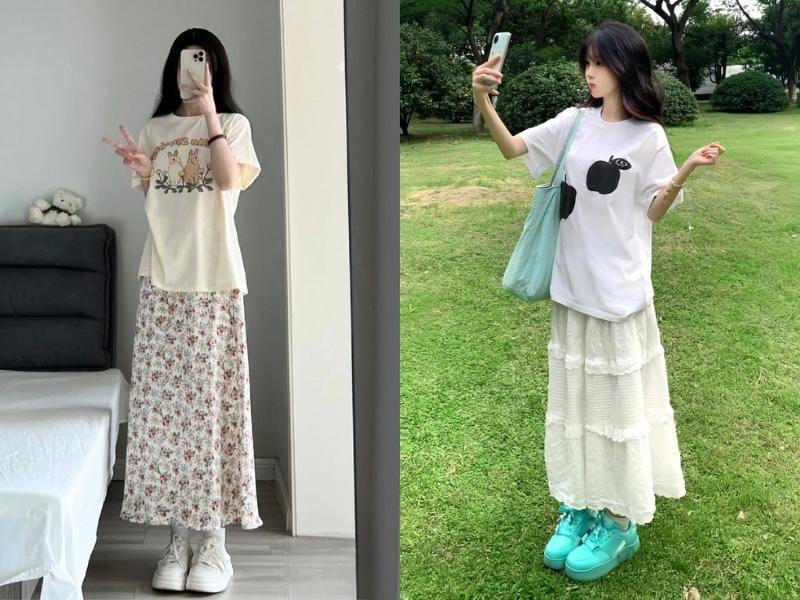 Chân váy hoa nhí dáng dài phối với áo gì đẹp? 5+ gợi ý cực hot
