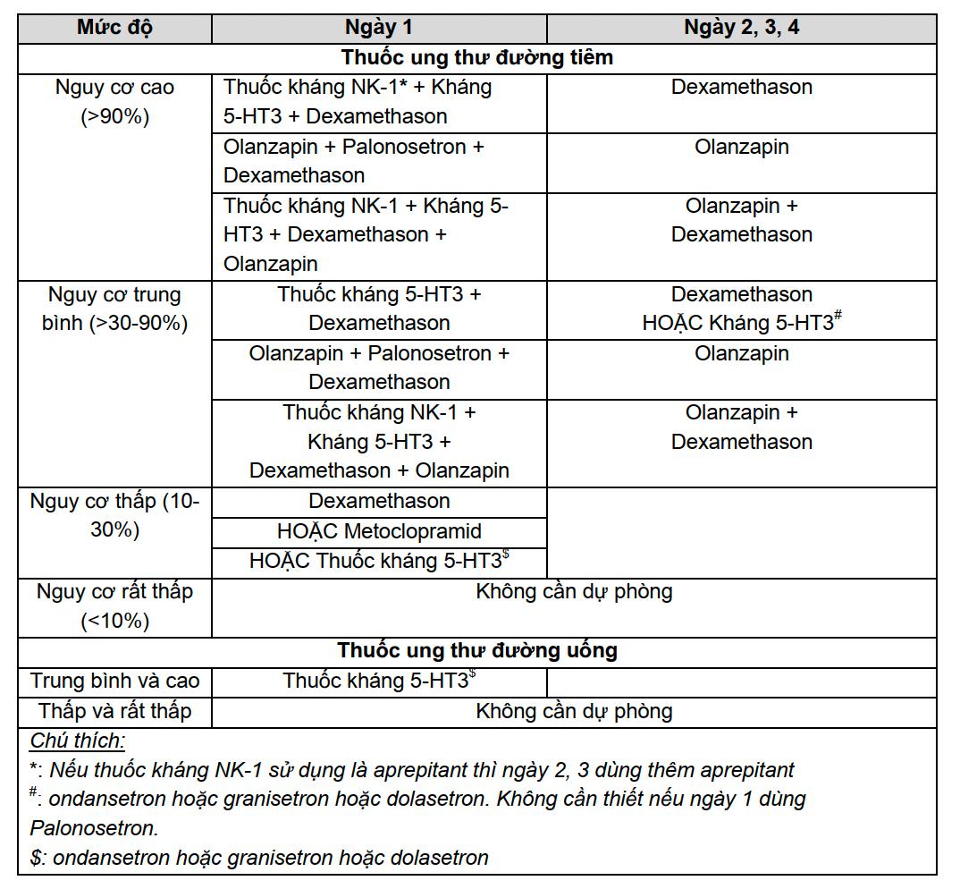 Sử dụng phác đồ dự phòng nôn và buồn nôn do hoá trị liệu trên bệnh nhân ung thư