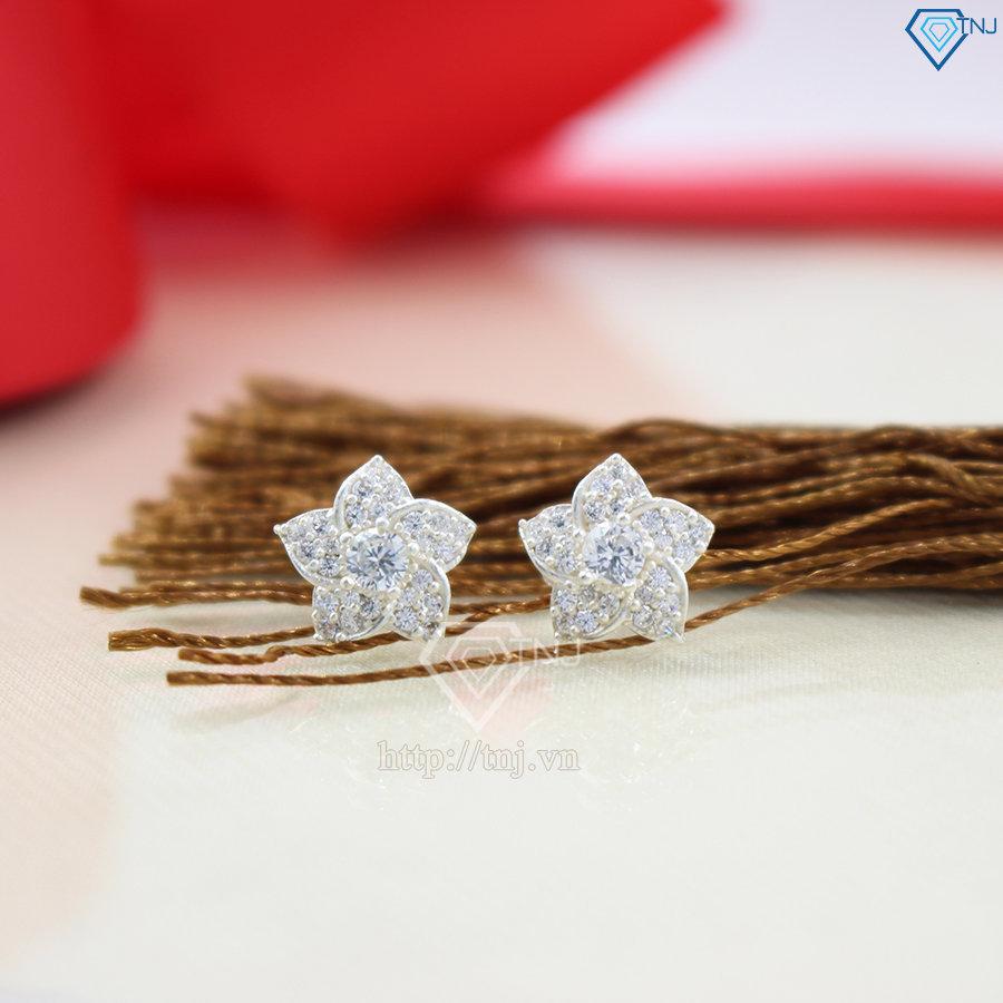 Bông tai bạc nữ hình bông hoa đính đá đẹp BTN0045